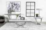 KERWIN SQUARE STONE TOP END TABLE WHITE AND CHROME - Image 8