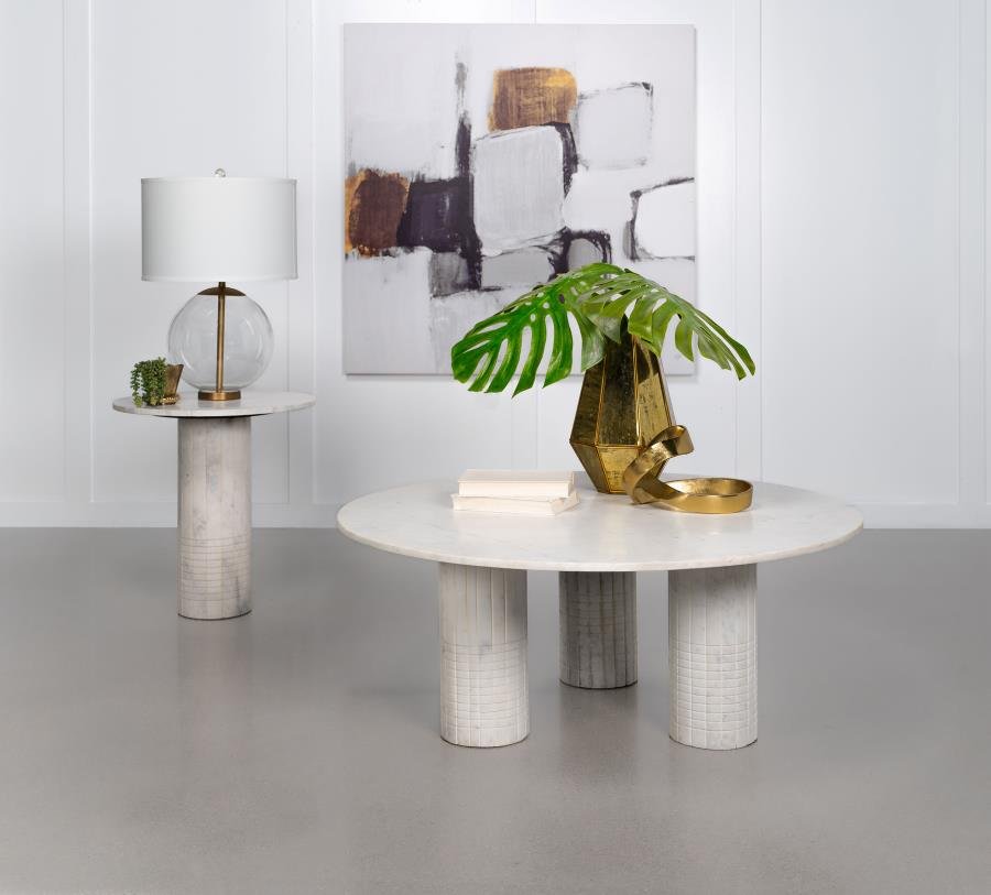 709668-S2_01x900.jpg ASTORIA 2-PIECE MARBLE COFFEE AND END TABLE SET WHITE - Image 1