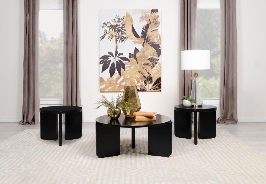 709678-S3_01x900.jpg CORDOVA 3-PIECE SOLID WOOD COFFEE AND END TABLE SET BLACK - Image 1
