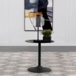 GANSO ROUND METAL END TABLE WITH TEMPERED GLASS TOP BLACK - Image 2