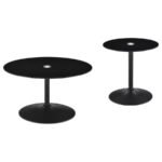 GANSO 2-PIECE ROUND GLASS TOP COFFEE AND END TABLE SET BLACK - Image 2