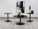 GANSO 3-PIECE ROUND GLASS TOP COFFEE AND END TABLE SET BLACK