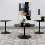 GANSO 3-PIECE ROUND GLASS TOP COFFEE AND END TABLE SET BLACK