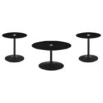 GANSO 3-PIECE ROUND GLASS TOP COFFEE AND END TABLE SET BLACK - Image 2