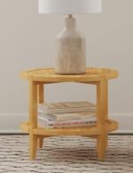 CAMILLO ROUND SOLID WOOD SIDE END TABLE MAPLE BROWN - Image 2