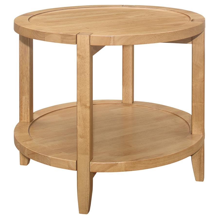 709697_02x900.jpg CAMILLO ROUND SOLID WOOD SIDE END TABLE MAPLE BROWN - Image 1