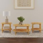 CAMILLO 3-PIECE ROUND COFFEE AND END TABLE SET MAPLE
