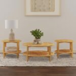 CAMILLO 3-PIECE ROUND COFFEE AND END TABLE SET MAPLE