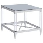 LINDLEY SQUARE TEMPERED MIRROR ACRYLIC SIDE END TABLE CHROME