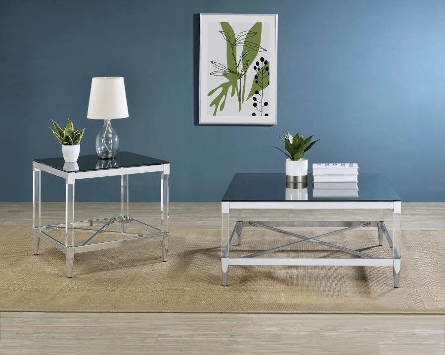 709728-S2_01x900.jpg LINDLEY 2-PIECE SQUARE COFFEE AND END TABLE SET CHROME - Image 1