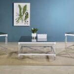 LINDLEY 3-PIECE SQUARE COFFEE AND END TABLE SET CHROME