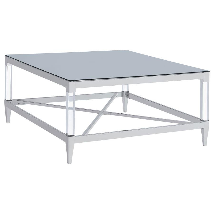 709728_02x900.jpg LINDLEY SQUARE TEMPERED MIRROR ACRYLIC COFFEE TABLE CHROME - Image 1