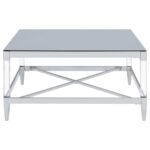 LINDLEY SQUARE TEMPERED MIRROR ACRYLIC COFFEE TABLE CHROME - Image 3