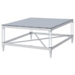 LINDLEY SQUARE TEMPERED MIRROR ACRYLIC COFFEE TABLE CHROME - Image 4