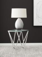 BRITTANIA SQUARE GLASS TOP GEOMETRIC END TABLE NICKEL - Image 2