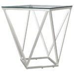 BRITTANIA SQUARE GLASS TOP GEOMETRIC END TABLE NICKEL