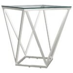 BRITTANIA SQUARE GLASS TOP GEOMETRIC END TABLE NICKEL - Image 4