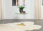 JANESSA ROUND GLASS TOP ACRYLIC LEG END TABLE MATTE BRASS - Image 2