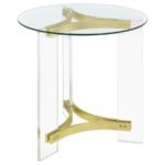 JANESSA ROUND GLASS TOP ACRYLIC LEG END TABLE MATTE BRASS