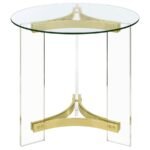 JANESSA ROUND GLASS TOP ACRYLIC LEG END TABLE MATTE BRASS - Image 3