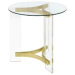 JANESSA ROUND GLASS TOP ACRYLIC LEG END TABLE MATTE BRASS - Image 4