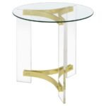 JANESSA ROUND GLASS TOP ACRYLIC LEG END TABLE MATTE BRASS - Image 5