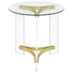 JANESSA ROUND GLASS TOP ACRYLIC LEG END TABLE MATTE BRASS - Image 6