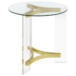 JANESSA ROUND GLASS TOP ACRYLIC LEG END TABLE MATTE BRASS - Image 7