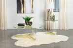 JANESSA ROUND GLASS TOP ACRYLIC LEG END TABLE MATTE BRASS - Image 10