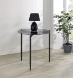 ROSALIE ROUND SMOKED GLASS TOP END TABLE GREY - Image 2