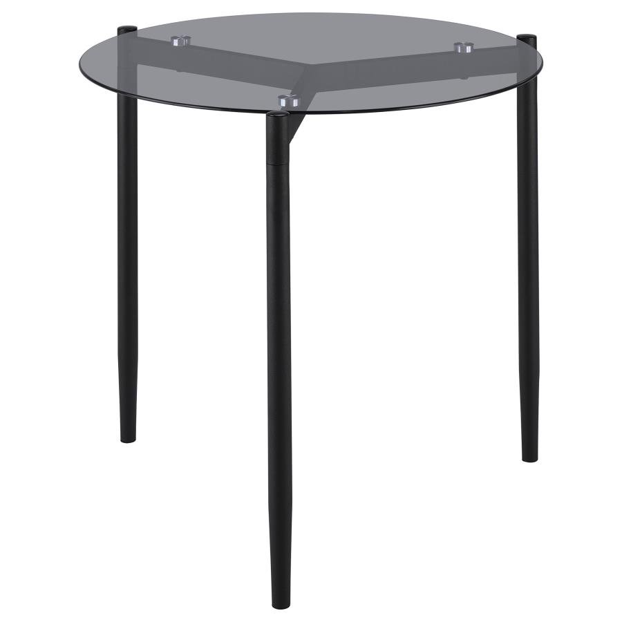 710167_02x900.jpg ROSALIE ROUND SMOKED GLASS TOP END TABLE GREY - Image 1