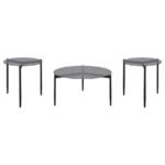 ROSALIE 3-PIECE ROUND COFFEE AND END TABLE SET GREY - Image 2