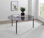 ROSALIE ROUND SMOKED GLASS TOP COFFEE TABLE GREY - Image 2