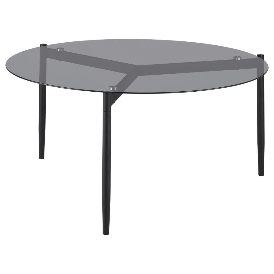 710168_02x900.jpg ROSALIE ROUND SMOKED GLASS TOP COFFEE TABLE GREY - Image 1