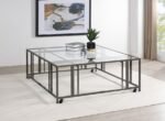 ADRI SQUARE GLASS TOP COFFEE TABLE WITH CASTERS BLACK NICKEL - Image 2