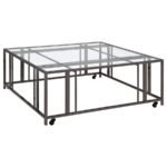 ADRI SQUARE GLASS TOP COFFEE TABLE WITH CASTERS BLACK NICKEL