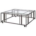 ADRI SQUARE GLASS TOP COFFEE TABLE WITH CASTERS BLACK NICKEL - Image 4