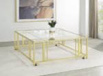 ADRI SQUARE GLASS TOP COFFEE TABLE WITH CASTERS MATTE BRASS - Image 2