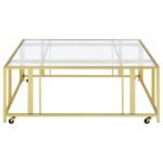 ADRI SQUARE GLASS TOP COFFEE TABLE WITH CASTERS MATTE BRASS - Image 3