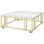 ADRI SQUARE GLASS TOP COFFEE TABLE WITH CASTERS MATTE BRASS - Image 4