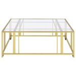 ADRI SQUARE GLASS TOP COFFEE TABLE WITH CASTERS MATTE BRASS - Image 5