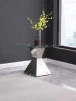 JENNY GLASS TOP STAINLESS STEEL SIDE END TABLE CHROME - Image 2