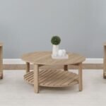 FOWLER 3-PIECE ROUND COFFEE AND END TABLE SET NATURAL