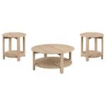 FOWLER 3-PIECE ROUND COFFEE AND END TABLE SET NATURAL - Image 2