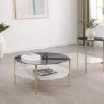 JONELLE 2-PIECE ROUND COFFEE AND END TABLE SET GOLD