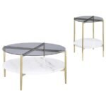 JONELLE 2-PIECE ROUND COFFEE AND END TABLE SET GOLD - Image 2