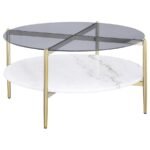 JONELLE 2-PIECE ROUND COFFEE AND END TABLE SET GOLD - Image 4