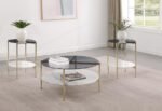 JONELLE 3-PIECE ROUND COFFEE AND END TABLE SET GOLD