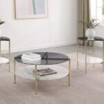 JONELLE 3-PIECE ROUND COFFEE AND END TABLE SET GOLD