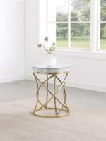 ELISE ROUND MIRROR TOP STAINLESS STEEL END TABLE GOLD - Image 2